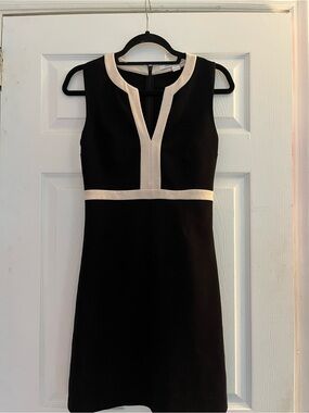 Diane Von Furstenberg Black Mini Dress with Cream Trim